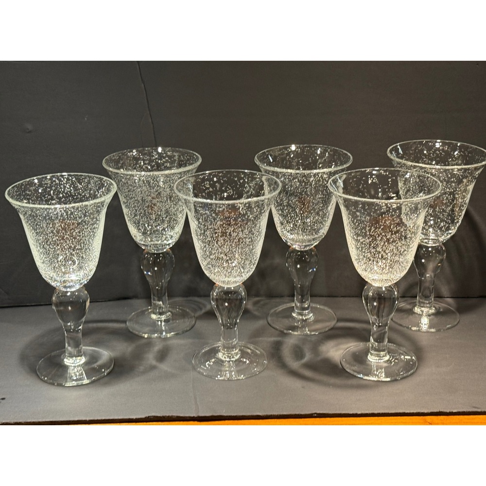 Set of 6 Artland Iris Mouth Blown Bubble Glass Wine Goblets with Baluster Stem